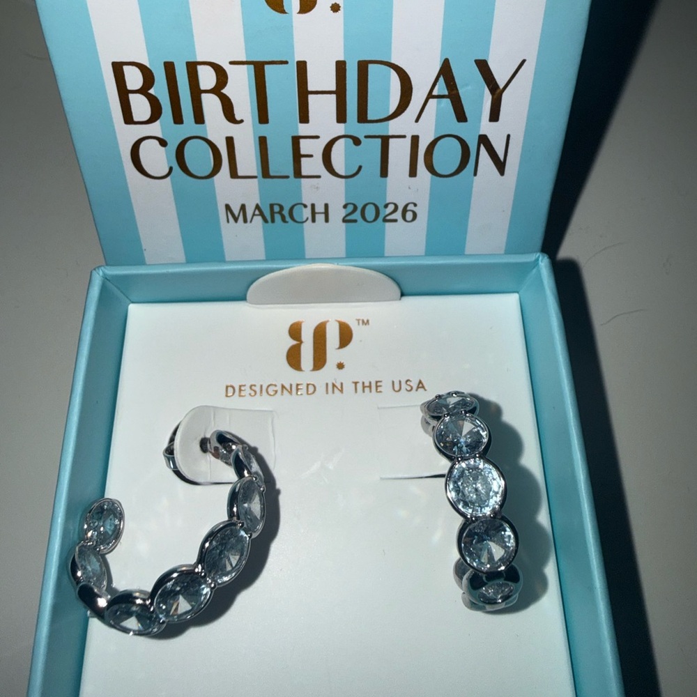 Bomb Party 2026 March Birthday Collection Silver Crystal Hoop Earrings